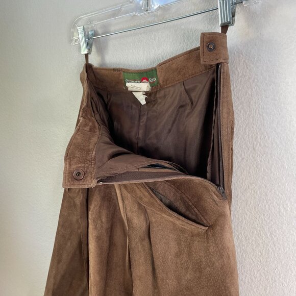 Vintage Outback Red Womens 2 Brown 100% Leather Pleated Midi Skirt Pockets - Picture 5 of 12